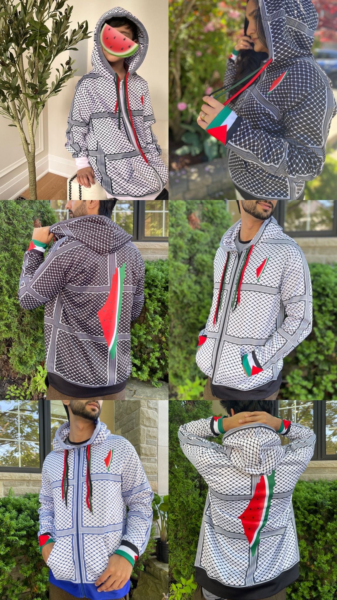 Keffiyeh Printed Zippered Hoodie