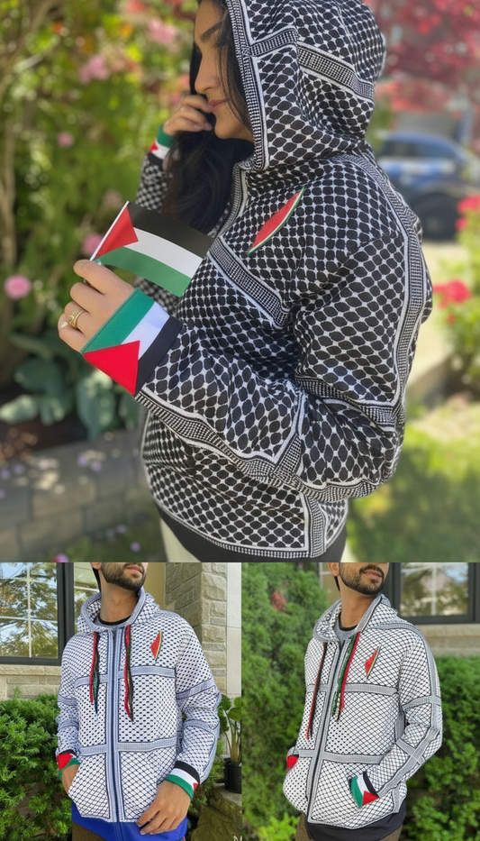 Keffiyeh Printed Zippered Hoodie