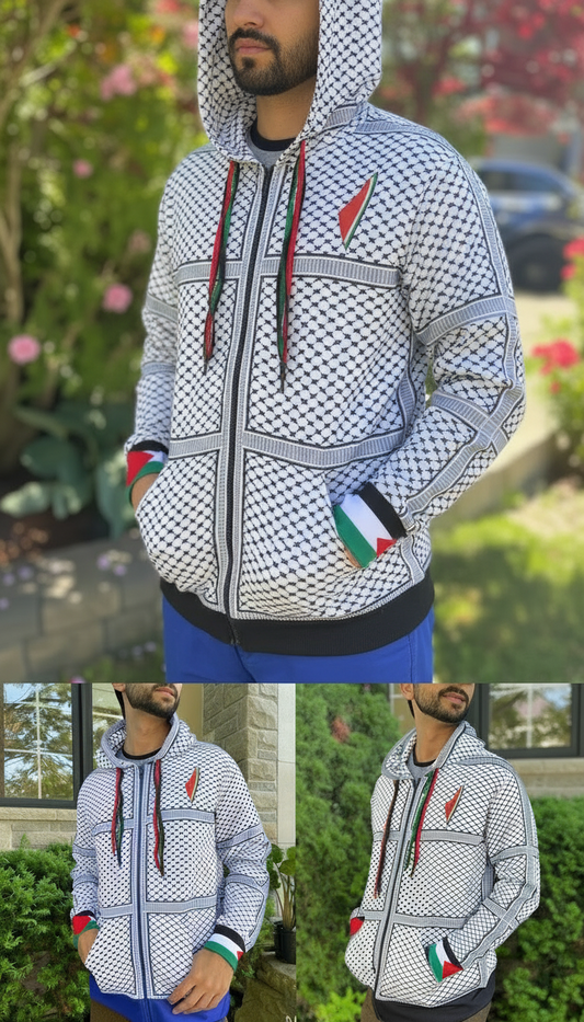 Keffiyeh Printed Zippered Hoodie