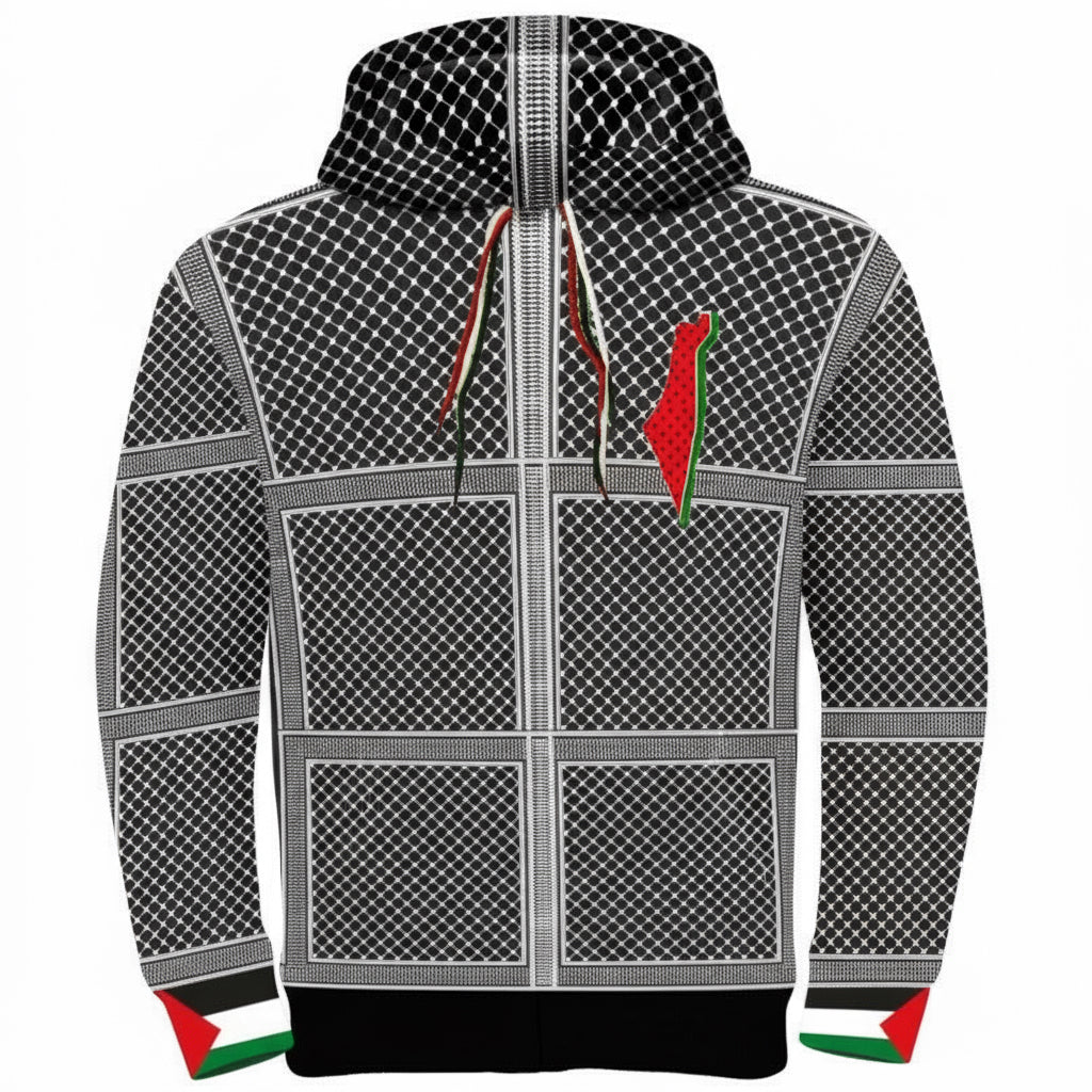 Keffiyeh Printed Zippered Hoodie