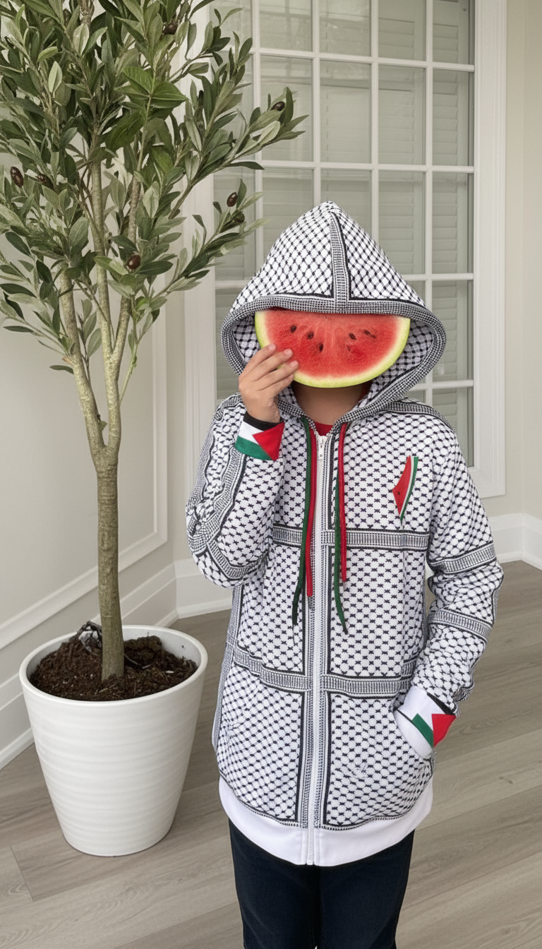 Keffiyeh Printed Zippered Hoodie