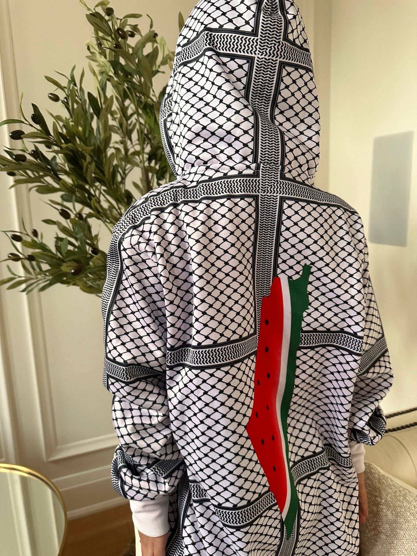 Keffiyeh Printed Zippered Hoodie