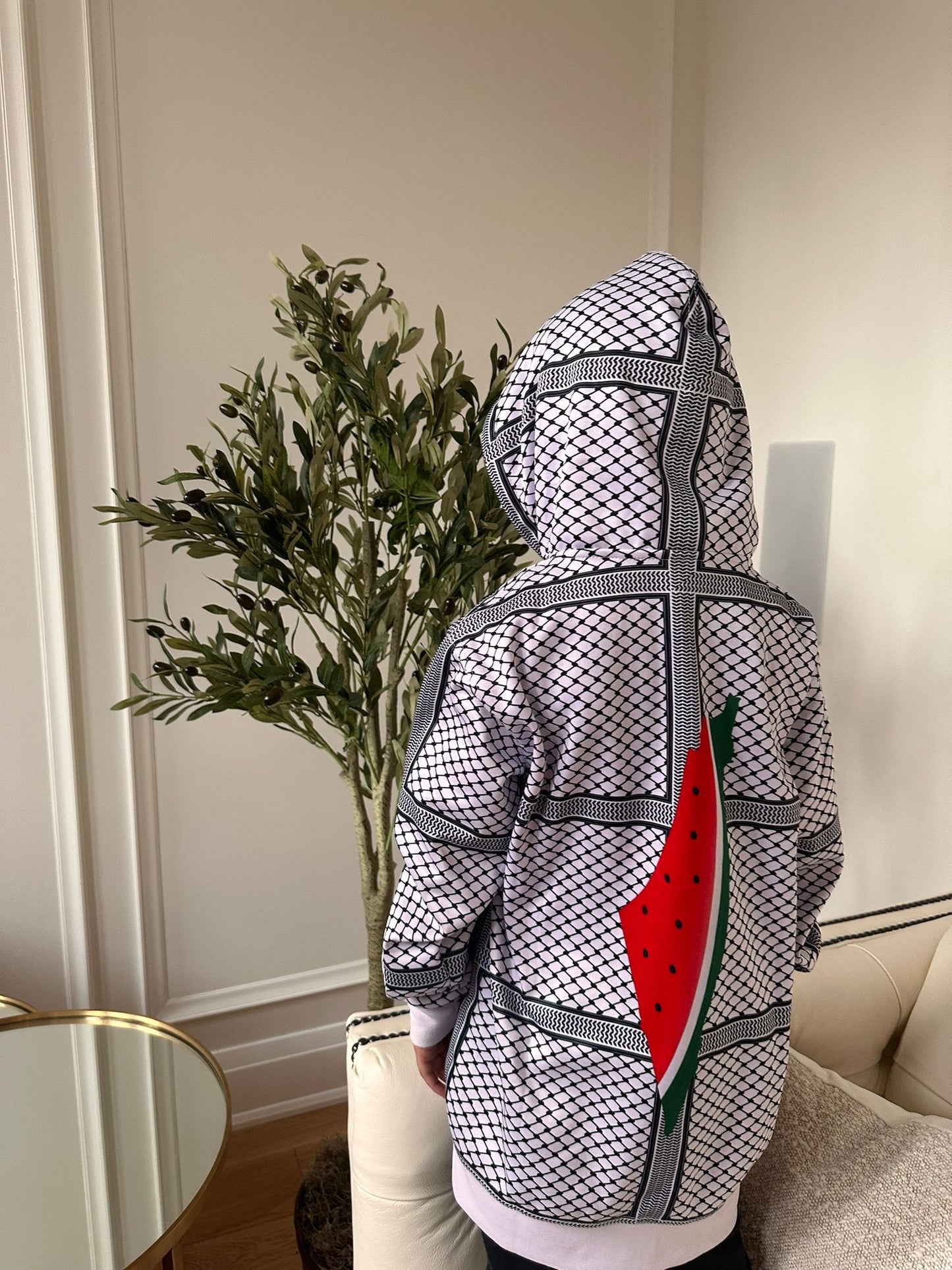 Keffiyeh Printed Zippered Hoodie
