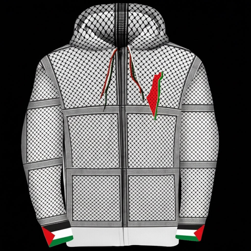 Keffiyeh Printed Zippered Hoodie